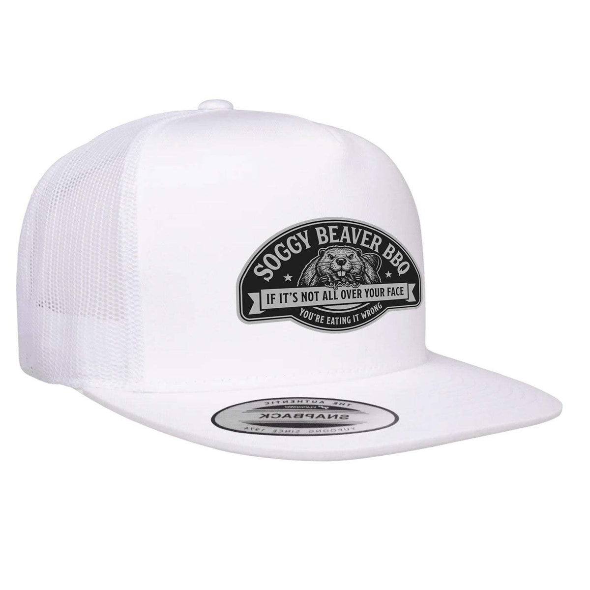 Soggy Beaver BBQ Flat Bill Hat - White