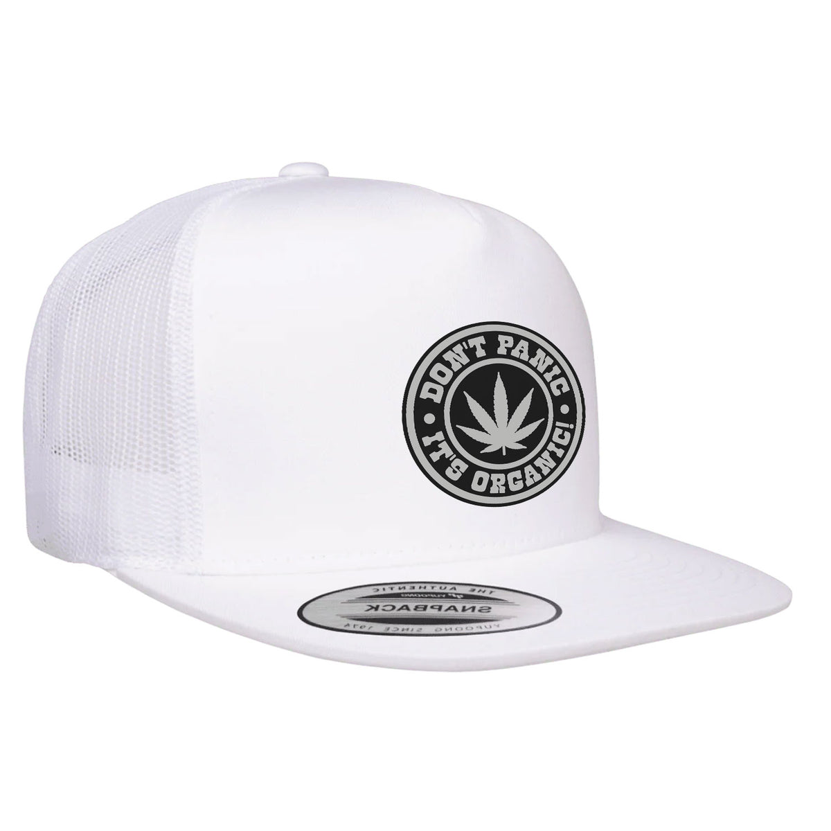 Don't Panic It's Orgnic Flat Bill Leather Patch Hat