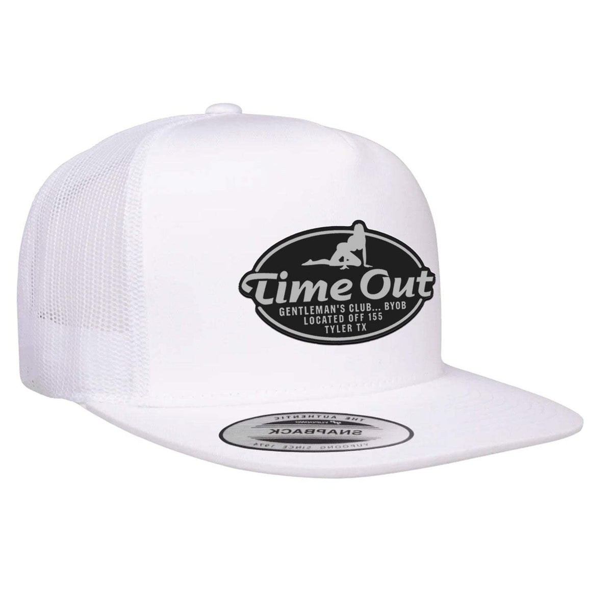 Time Out Gentleman's Club Flat Bill Trucker Hat - White